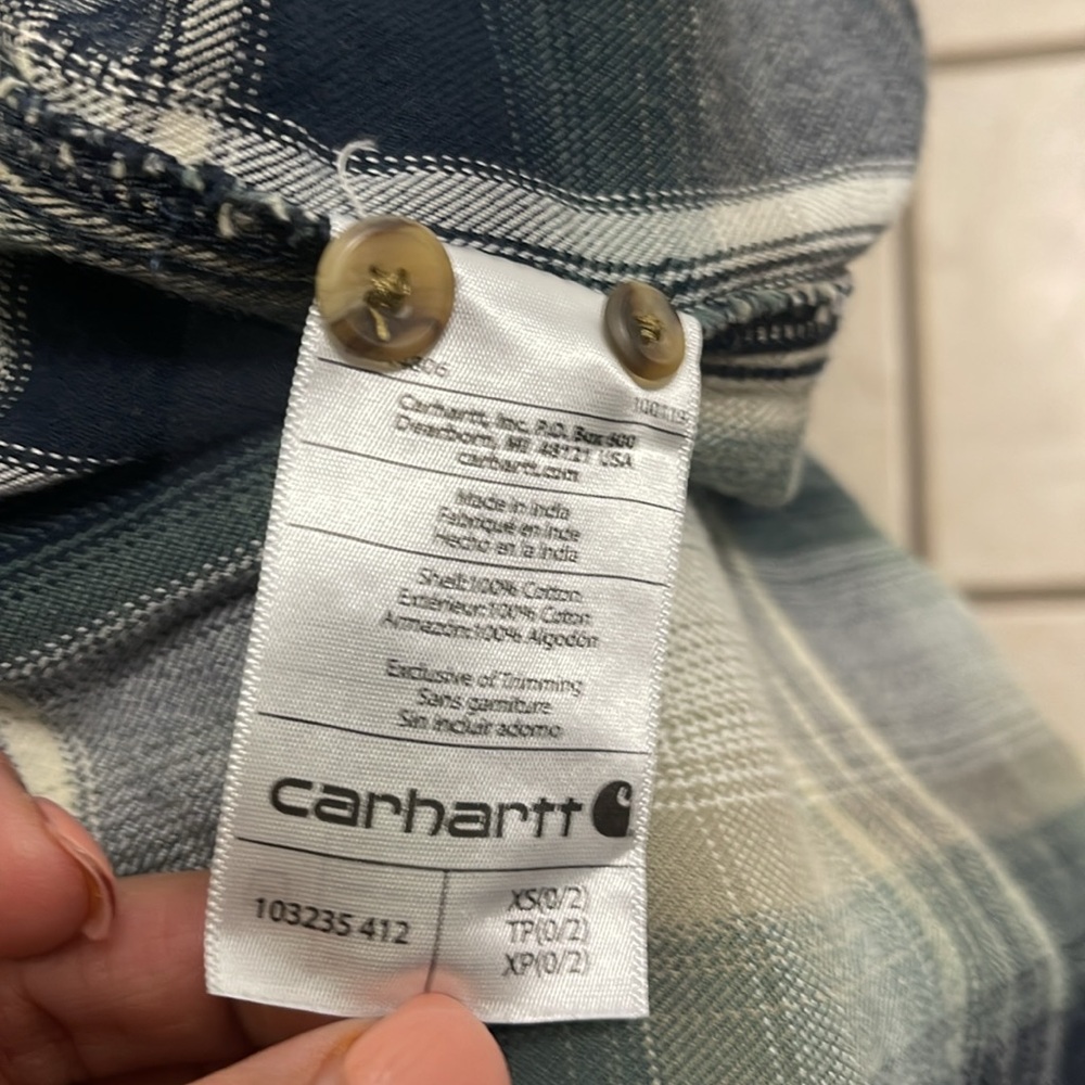 Carhartt Women’s Beartooth Hooded Flannel Button Down Shirt Navy Size XS - Picture 11 of 12